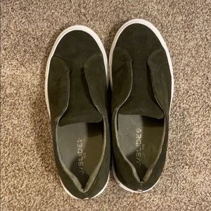 Dark green suede slip on sneakers j/slides